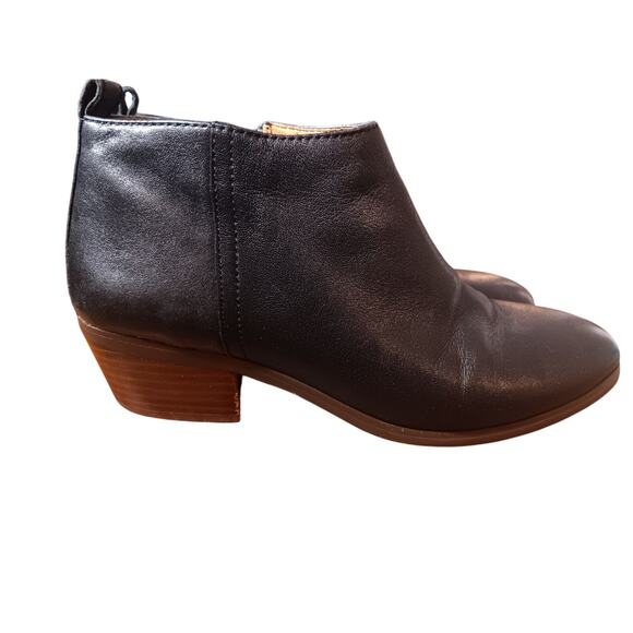 J.Crew Sawyer Ankle Boots-Black Leather-stacked wood heel size 7.5 - Picture 1 of 5